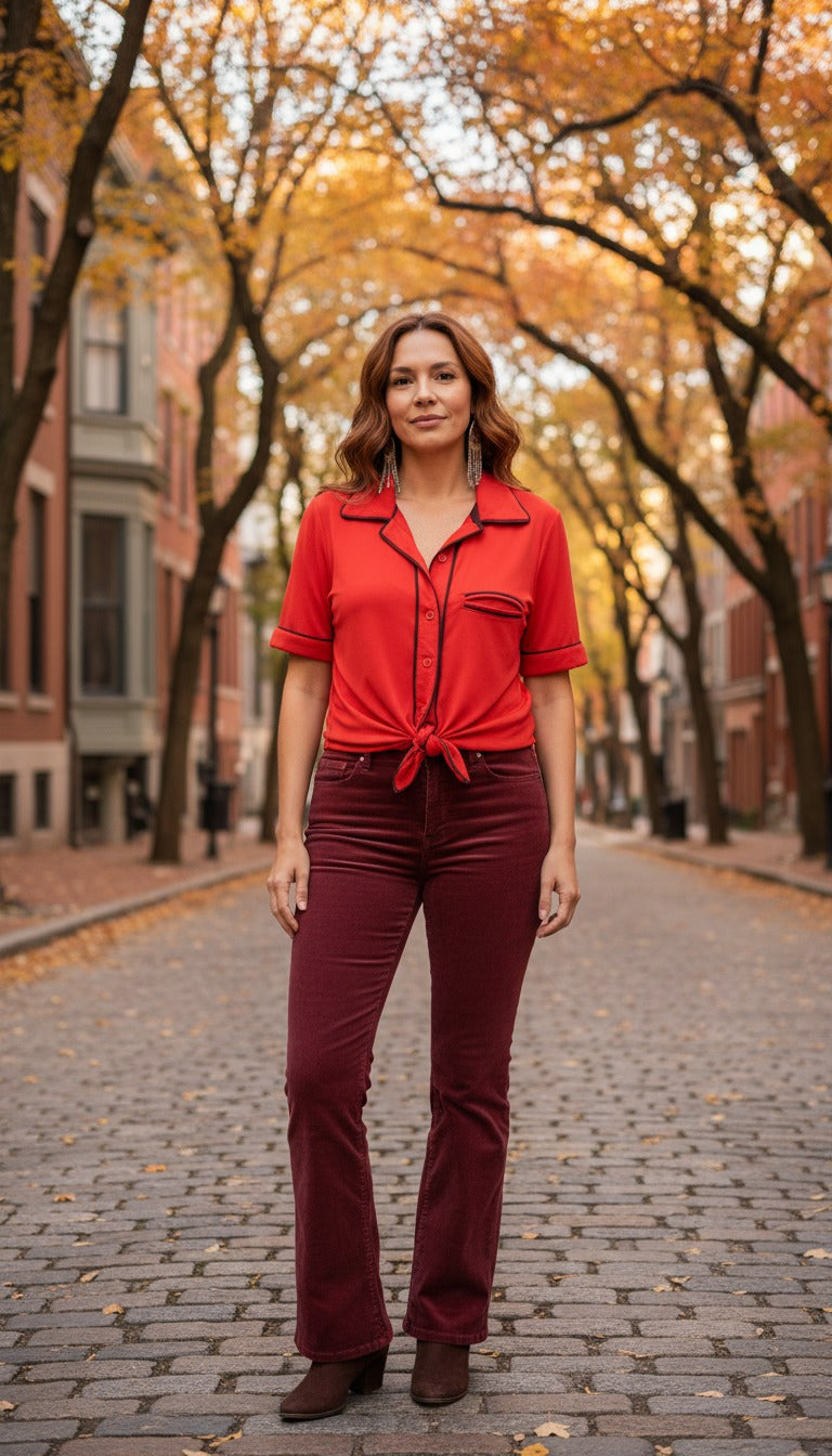 Pajama Styled Short Sleeve Blouse