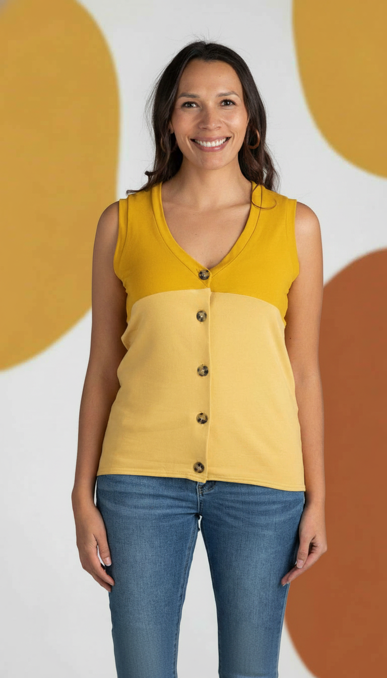 Two Toned Button Up Tank Top