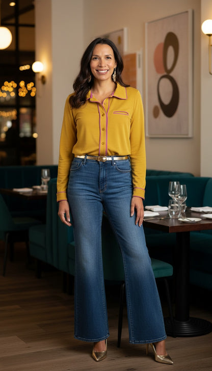 Pajama Styled Long Sleeve Blouse