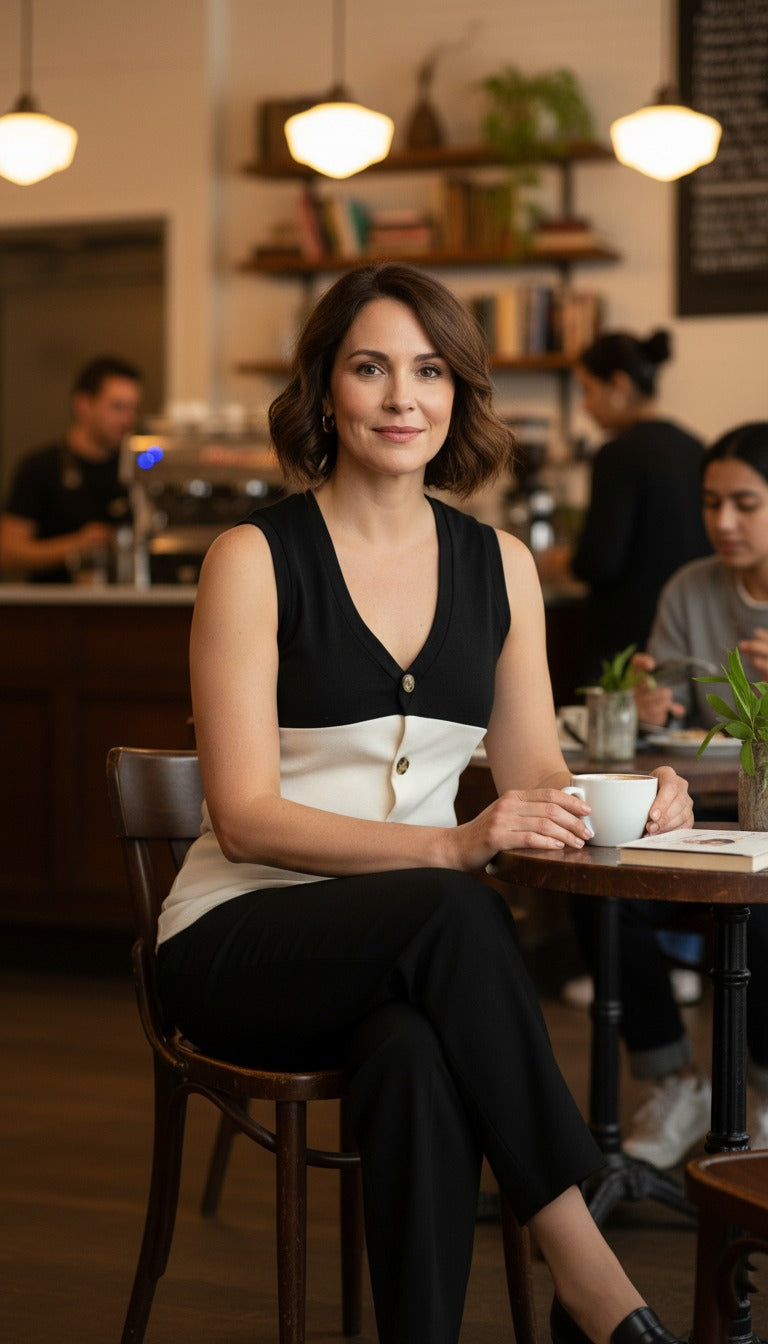 Two Toned Button Up Tank Top