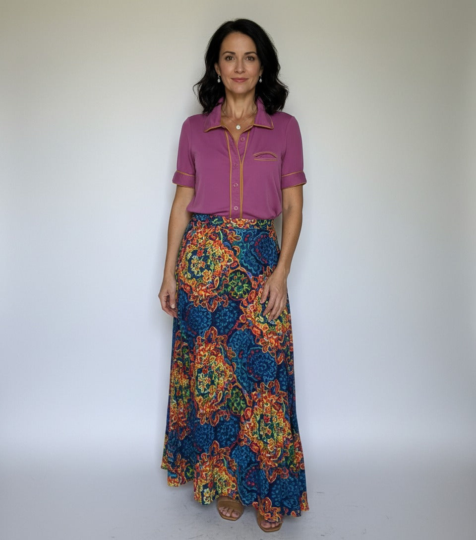 Pajama Styled Short Sleeve Blouse