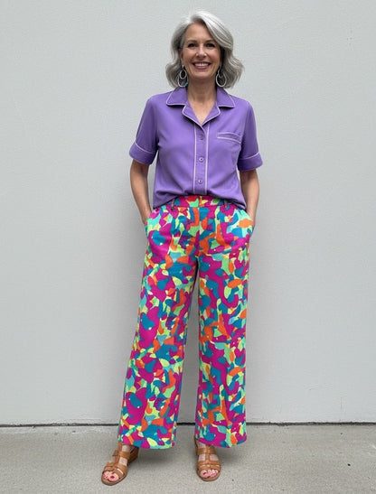 Pajama Styled Short Sleeve Blouse