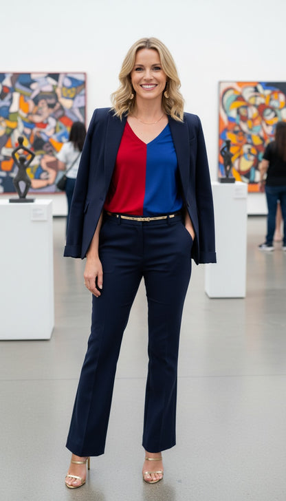 Color Split Short Sleeve V-Neck