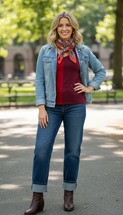 Color Split Long Sleeve V-Neck