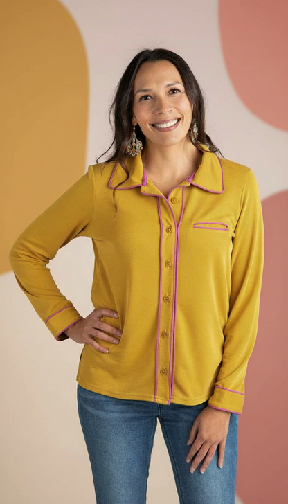 Pajama Styled Long Sleeve Blouse