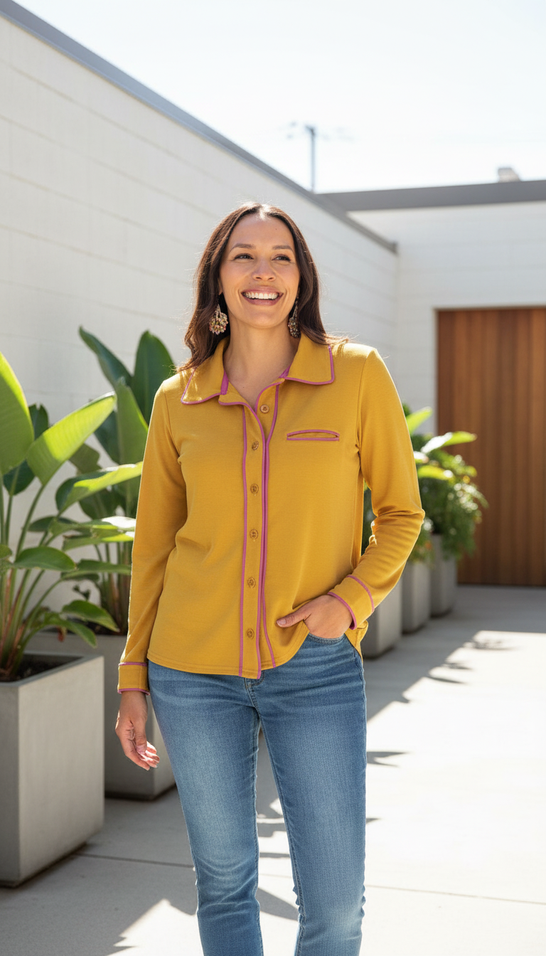 Pajama Styled Long Sleeve Blouse