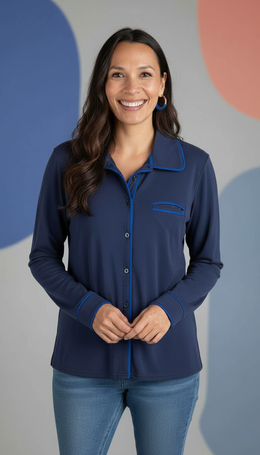 Pajama Styled Long Sleeve Blouse