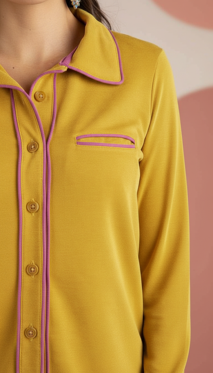 Pajama Styled Long Sleeve Blouse