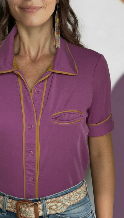 Pajama Styled Short Sleeve Blouse