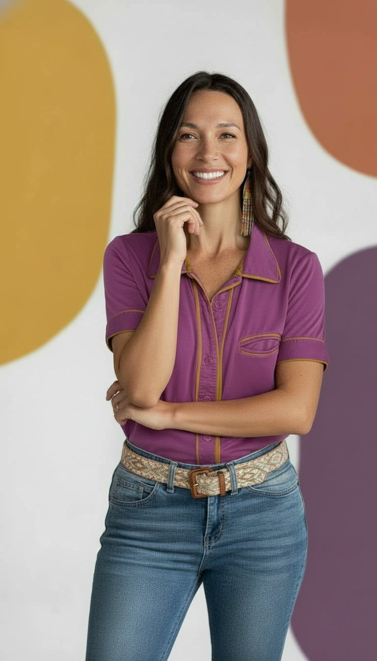 Pajama Styled Short Sleeve Blouse