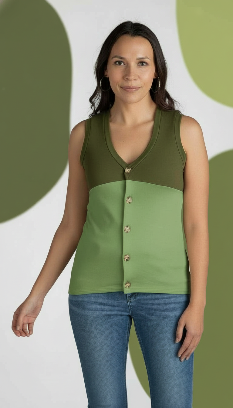 Two Toned Button Up Tank Top