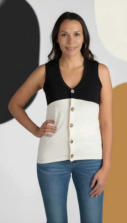 Two Toned Button Up Tank Top