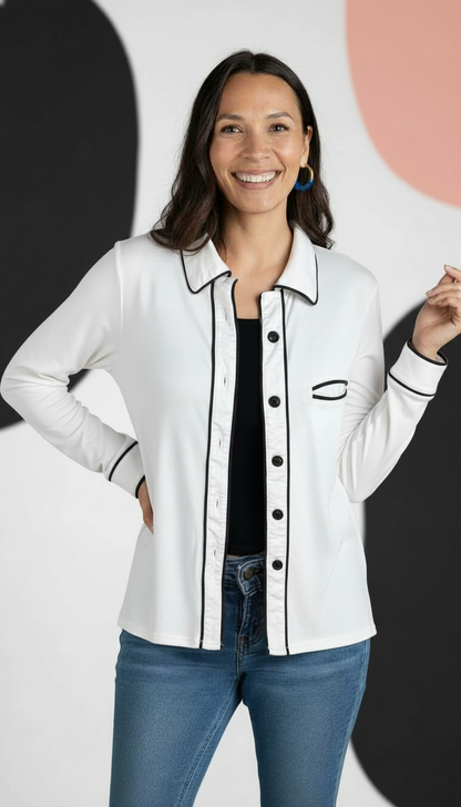 Pajama Styled Long Sleeve Blouse