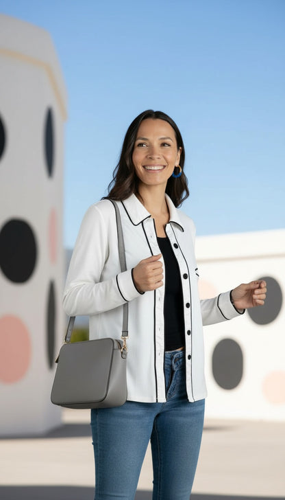 Pajama Styled Long Sleeve Blouse